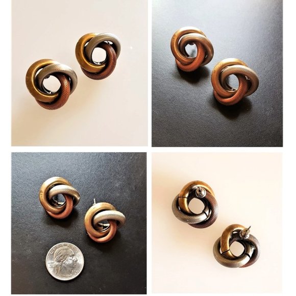 Vintage Tri-Tone Earrings - Picture 7 of 9